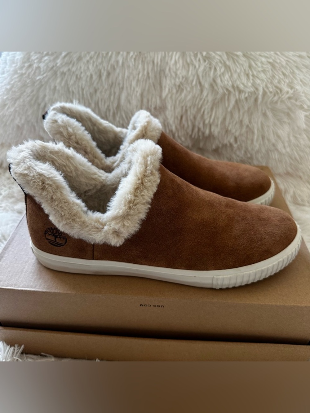 TIMBERLAND Skyla Bay Brown Suede Faux Fur Slip On Shoes Women’s 9.5 Cozy Loafer